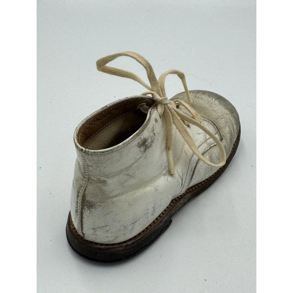 Antique Unisex Infant Toddler Baby Lace Right Shoe Leather Vintage